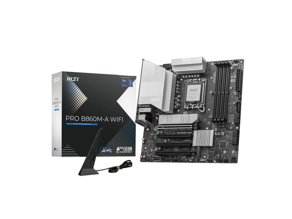 Placa base MSI PRO B860M-A WIFI para procesadores Intel Core Ultra 2 Series, LGA 1851, DDR5 8600MT/s OC, PCIe 5.0 x16, M.2 Gen5, Intel