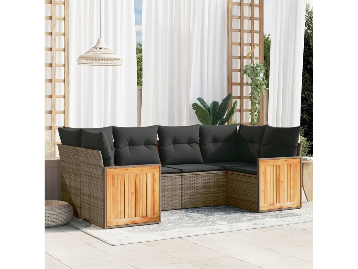Conjunto de sofá de jardín de 6 piezas con cojines de mimbre gris, Dkd Home Decor