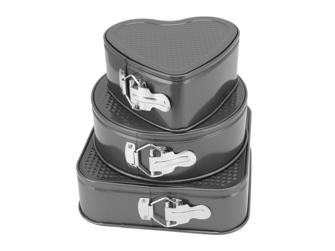 Set De 3 Moldes Para Pasteles Acero Carbono Formas Redonda Corazón Cuadrada Antiadherente Para Hornear 20/22/24 Cm