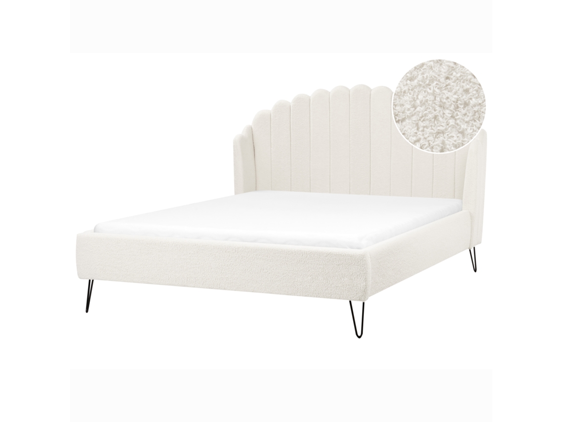 Cama Beliani Ambillou De Bouclé Blanco 177x214x126