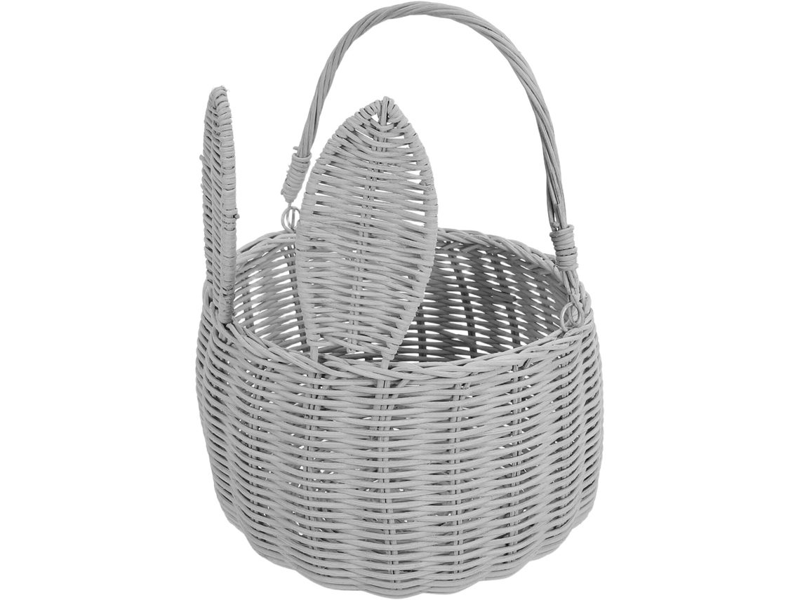 Cesta Con Forma De Conejito De Pascua Con Asa, Cesta Tejida Para La Búsqueda De Huevos Y Almacenamiento.