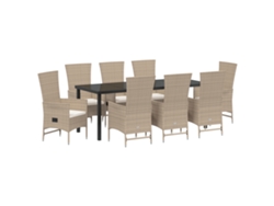 Conjunto de comedor de jardín Vidaxl de 9 piezas con cojines en ratán beige