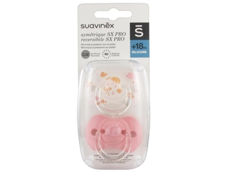 Chupete Conjunto de 2 Con Tetina Simétrica Sx Pro a Partir de 18 Meses Modelo: Ballena Y Paraguas Rosa SUAVINEX