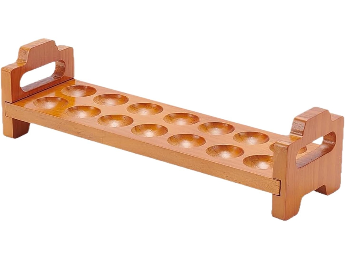 Huevera de madera Slowmoose con 14 compartimentos, apilable y reutilizable.