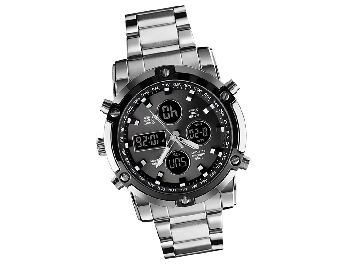 Reloj Deportivo Casual De Cuarzo Skemi 1389 Para Hombre Con Brazalete De Acero Inoxidable Y Resistencia Al Agua De 3 Atm.
