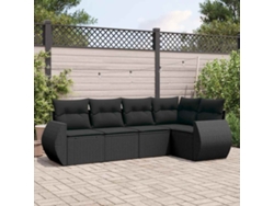 Conjunto de sofá de jardín de 5 piezas con cojines de mimbre sintético negro, Dkd Home Decor