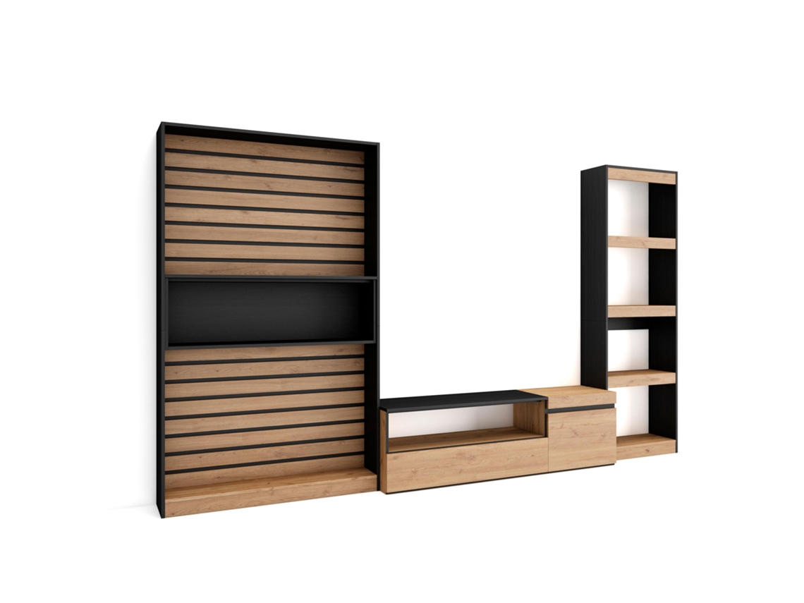 Muebles de Salón para TV 320x186x35cm Mueble Televisión Roble y negro