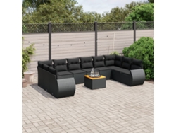 Conjunto de sofás de jardín de 11 piezas DKD Home Decor con cojines de mimbre negros