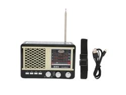Radio Portátil Solar De Emergencia Rs-660bts Multibanda Con Linterna Y Entrada Auxiliar, Color Amarillo.