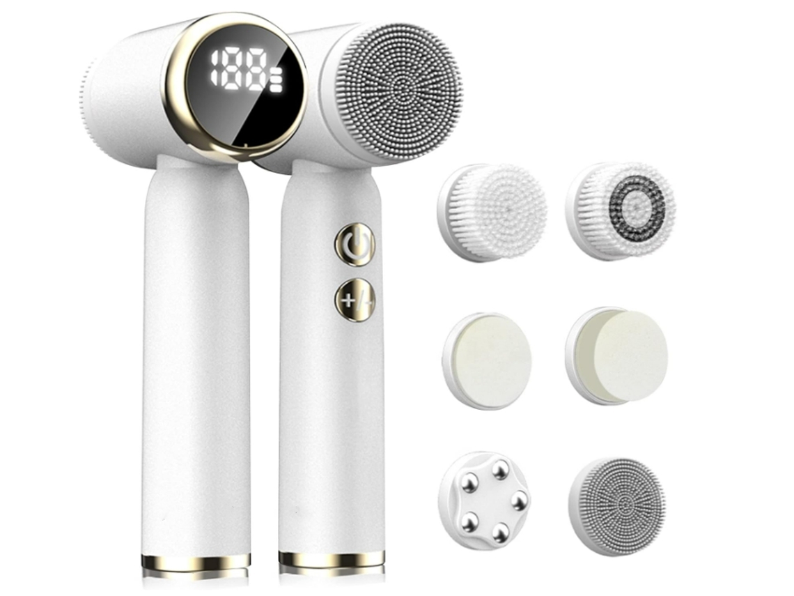 YEMAESRE Mz-400 Cepillo de Limpieza Facial Eléctrico Giratorio con 3 Cabezales de Cepillo Exfoliante Pantalla LCD de 3 Velocidades Blanco