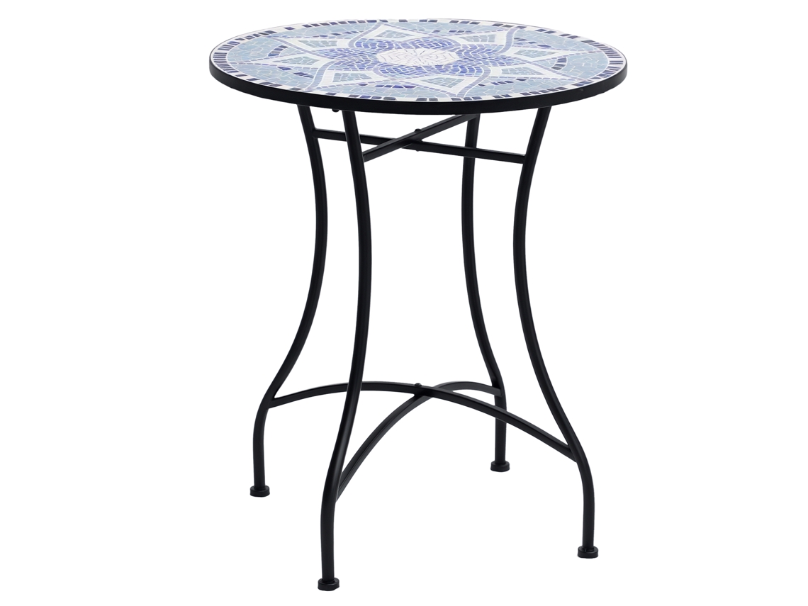 Mesa auxiliar redonda para jardín, Ø60x71cm, con tablero de mosaico, capacidad de 100 kg.