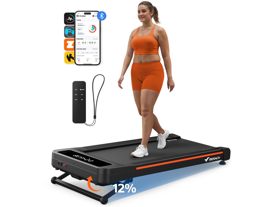 Cinta de correr eléctrica MERACH, LED, Bluetooth, aplicación, inclinación automática, banda ancha, silenciosa, 150 kg, para casa y oficina, negro