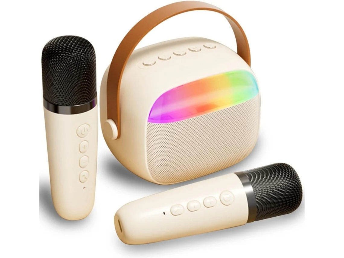 Mini máquina de karaoke para niños y adultos, altavoz Bluetooth con 2 micrófonos inalámbricos y luces LED, ideal para fiestas en casa de niñas. Meni Yizhood
