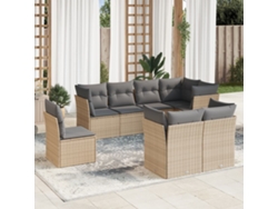Conjunto de sofá de jardín con cojines, mimbre beige PE Dkd Home Decor