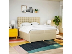 Cama Box Spring Con Colchón Tela Color Crema 200x200 Cm