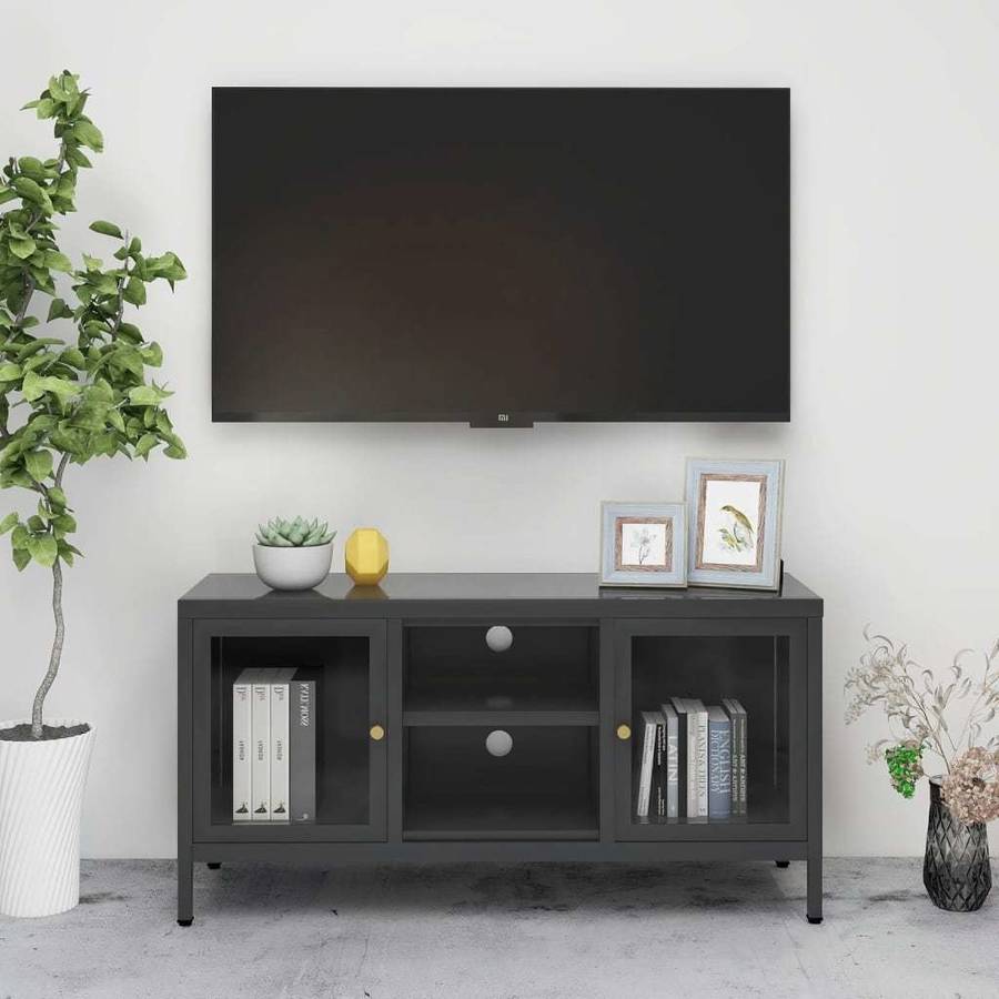 Mueble Para El televisor acero y vidrio gris antracita 105x35x52 cm de tv