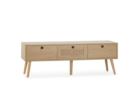 Mueble TV Bella 3 Puertas Color Roble con ratán Natural VS VENTA-STOCK 120 x 39 x 41