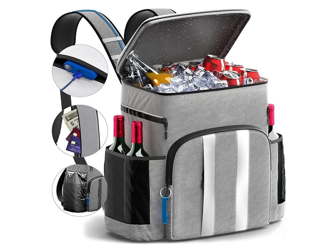 Mochila térmica impermeable de 40 litros con gran capacidad para picnics al aire libre y almacenamiento de cerveza, color gris.