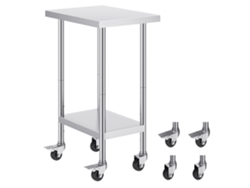 Mesa de Trabajo de Acero Inoxidable 61x45,7x95,5cm con 3 Niveles Ajustables y Ruedas Tekmaquinas