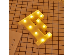 Letra LED F Iluminada con Luz Blanca Cálida, Altura 22cm, Funcionamiento a Pilas 2*AA