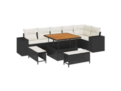 Maison Exclusive - Conjunto de sofás de jardín de mimbre negro y crema de 9 piezas