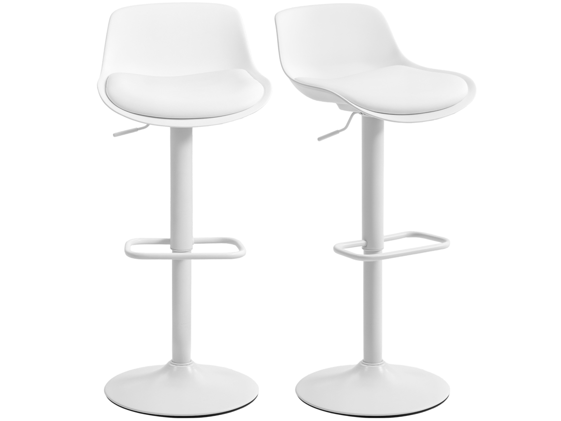 Juego De 2 Taburetes De Bar Con Respaldo Regulable En Altura Y Asiento Giratorio, Color Blanco.