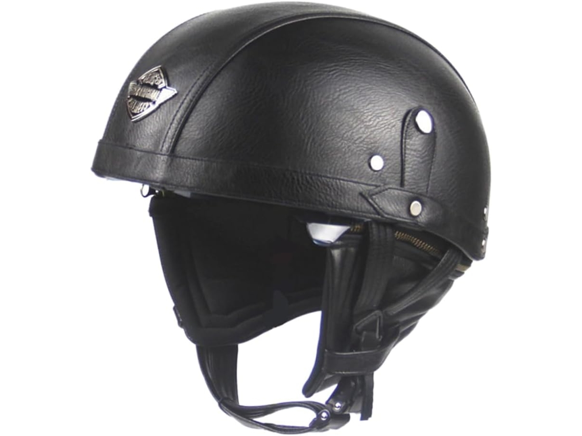 Casco de seguridad vintage para motocicleta, mitad cuero sintético, 1 unidad.