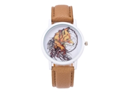 Reloj De Pulsera De Cuarzo Con Esfera Redonda Beige A La Moda, Correa De Pu Y Estampado Animal.