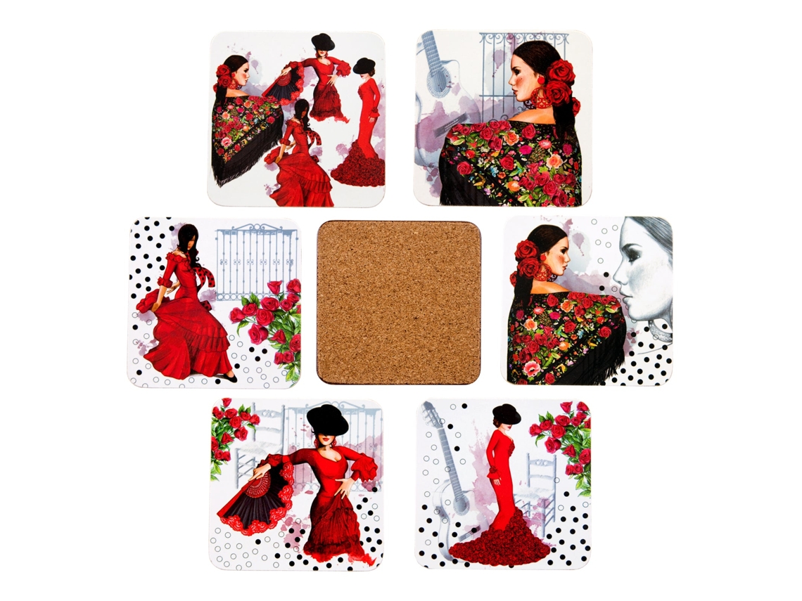 Juego de 6 Posavasos JAVIER (10 x 10 cm - Madera - Multicolor)