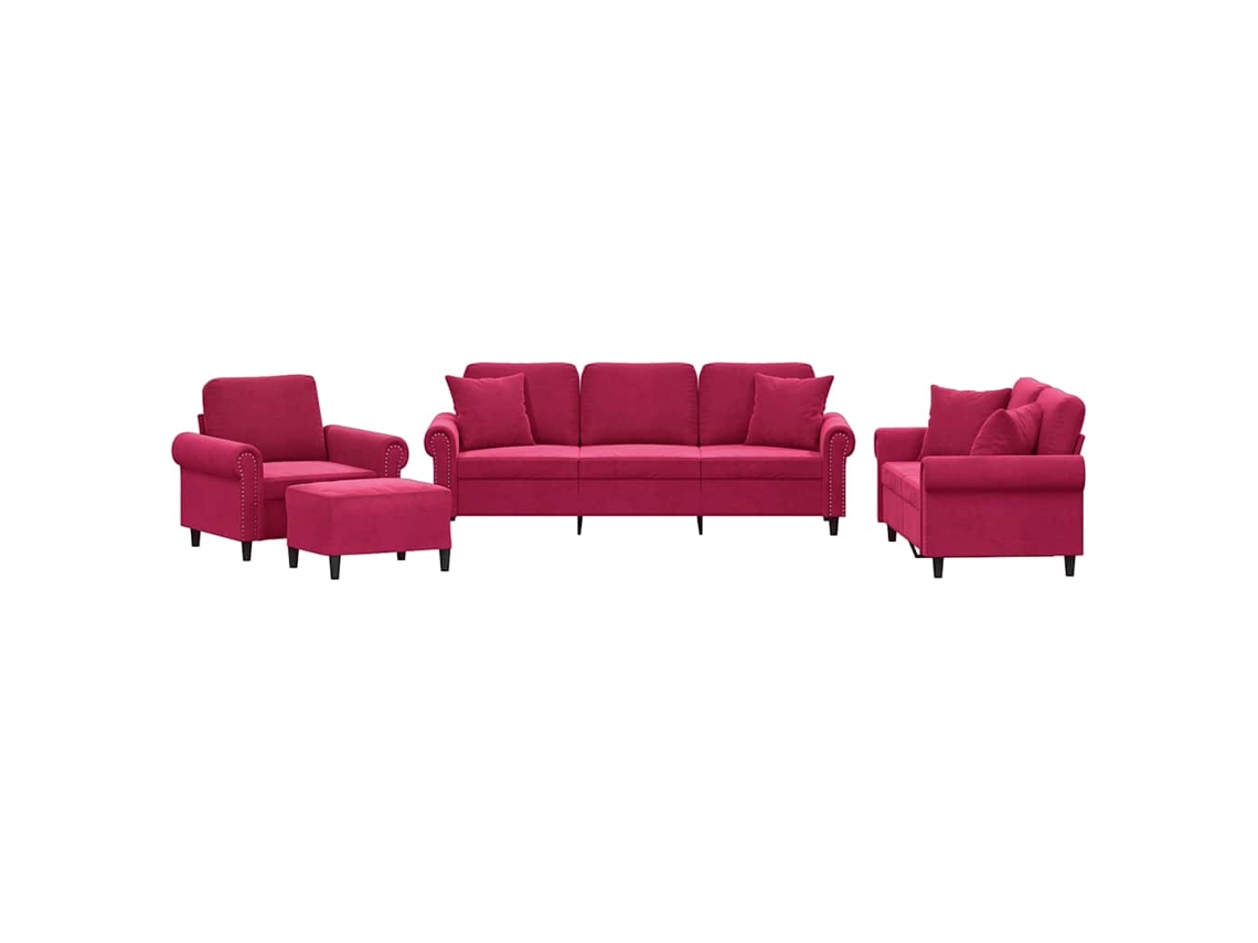Maison Exclusive - Juego De Sofás Con Cojines 4 Piezas Terciopelo Rojo Tinto