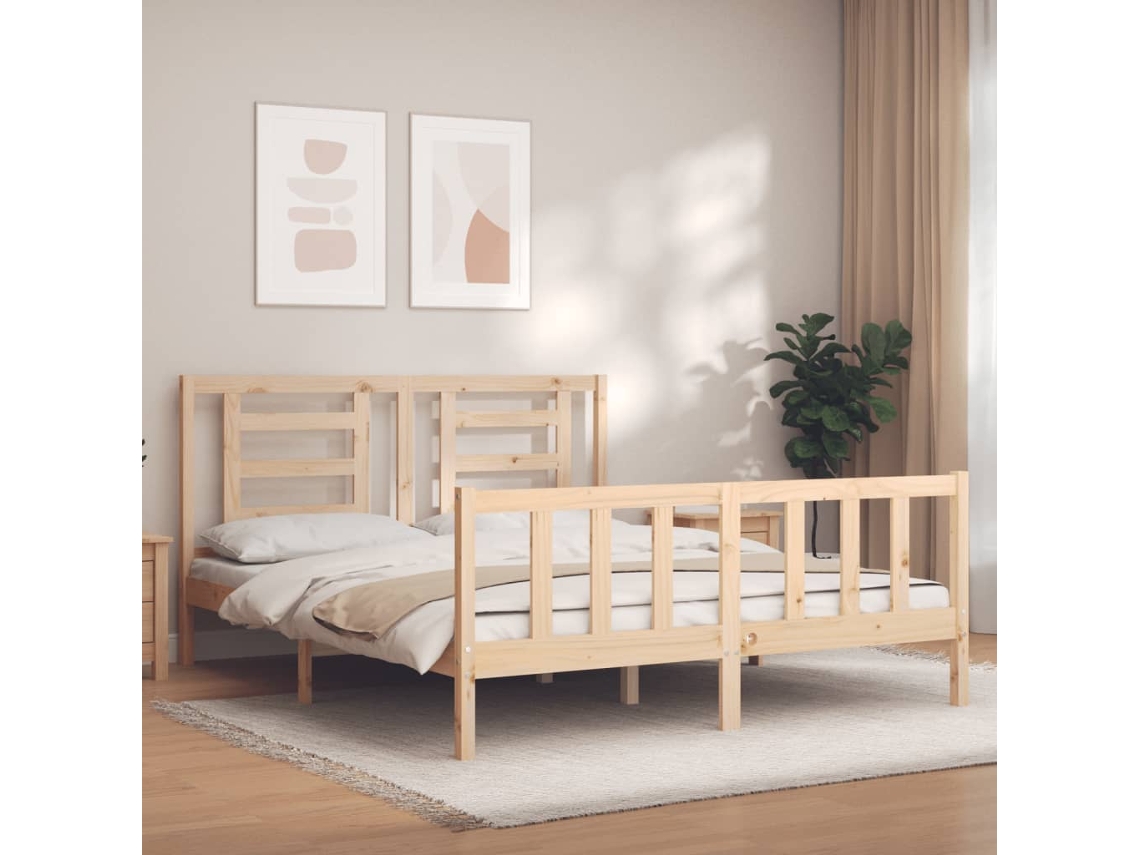 Estructura De Cama Sin Colchón Madera Maciza De Pino 160x200 Cm