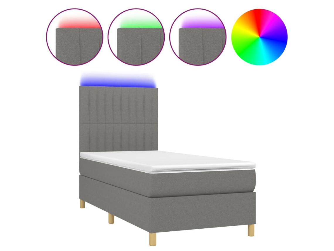 Maison Exclusive - Cama Box Spring Colchón Y Luces Led Tela Gris Oscuro 90x190 Cm