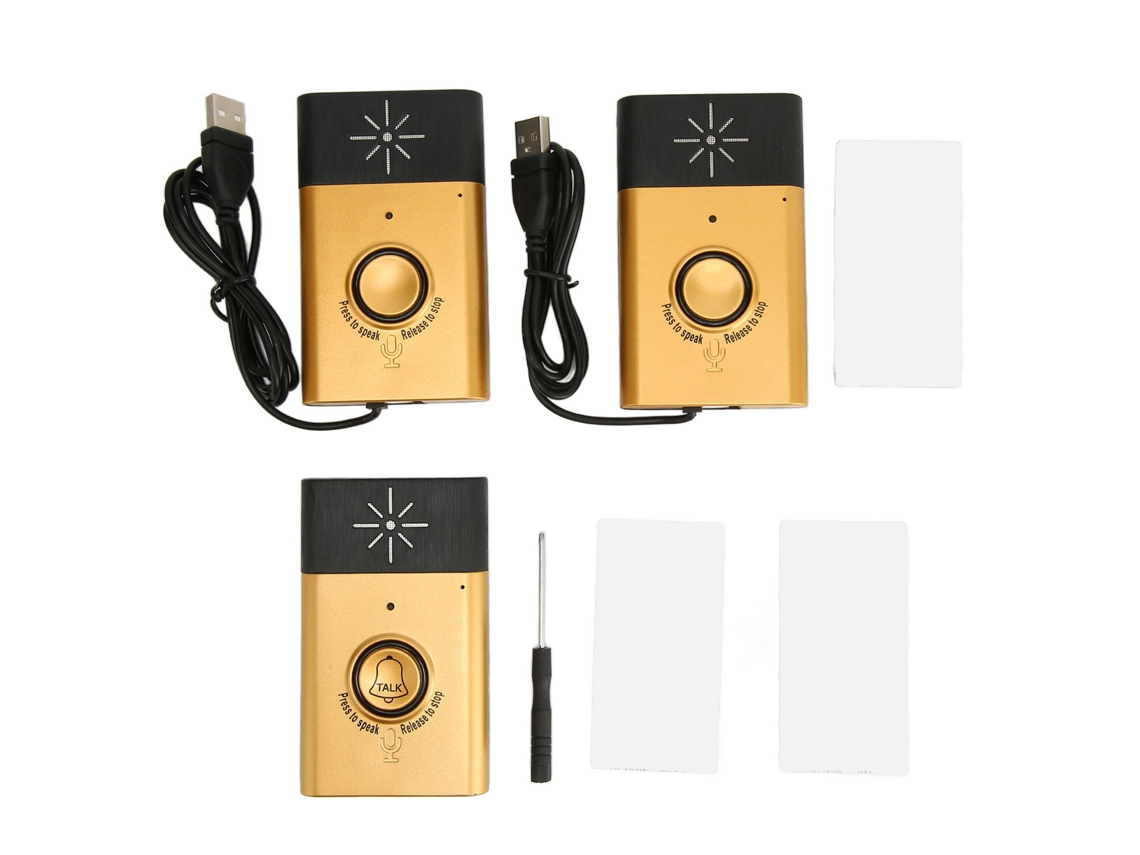 Timbre Inalámbrico Inteligente Con Llamadas Bidireccionales, 2 Receptores Externos, 1 Transmisor Interno, Acabado Dorado Estable.