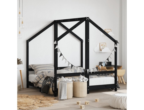 Estructura de cama de niños madera de pino negro 2x(70x140) cm MAISON EXCLUSIVE