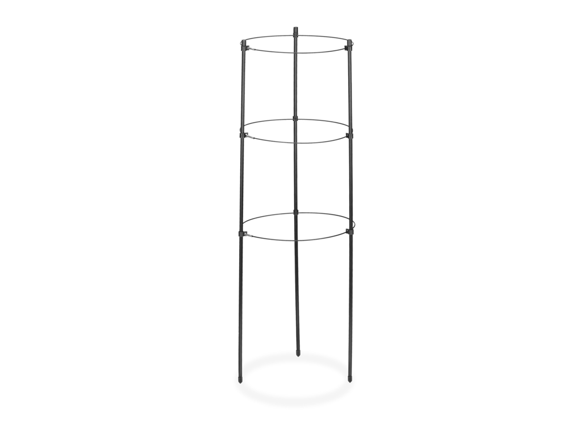 Conjunto De 4 Suportes Relaxdays, Metal E Plástico, 60 Cm, 3 Anéis Ajustáveis, Suporte Para Trepadeiras, Preto