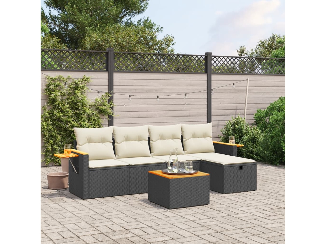 Conjunto de sofás de jardín de 6 piezas DKD Home Decor con cojines de mimbre negros