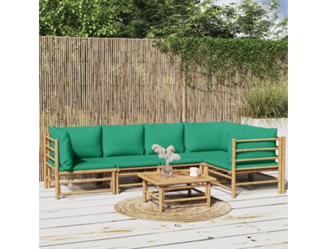 Conjunto 6 de muebles de jardín VIDAXL bambú con cojines verde