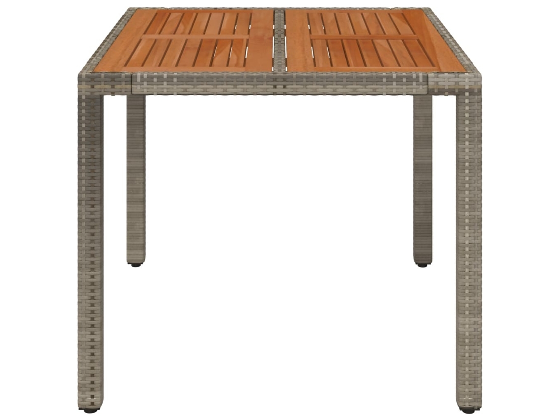 Mesa de jardín LOVELY HOME con tapa de madera de mimbre y patas grises (90 x 90 x 75 cm)