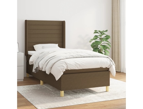 vidaXL Cama con somier y colchón 90x190 cm tela marrón oscuro