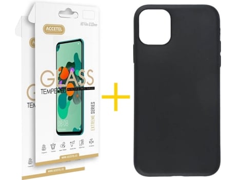 Kit Carcasa y Protector 2 X iPhone 11 Pro Skyhe Silicone Negro