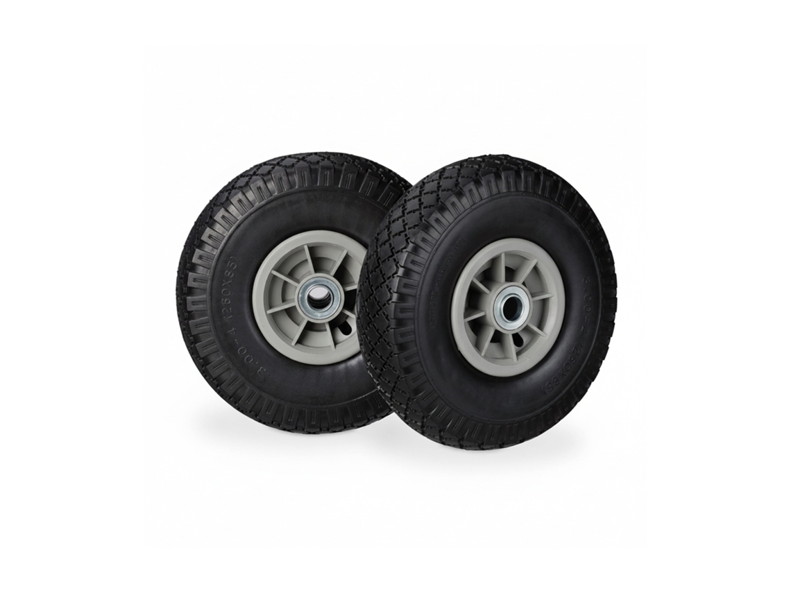 Relaxdays 2x Ruedas De Carretilla, Neumáticos De Goma, 3.00-4, Eje De 20mm, Hasta 80 Kg, 260x85 Mm, Negro-gris