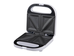 Sandwichera de 750 W con revestimiento antiadherente y termostato ajustable.