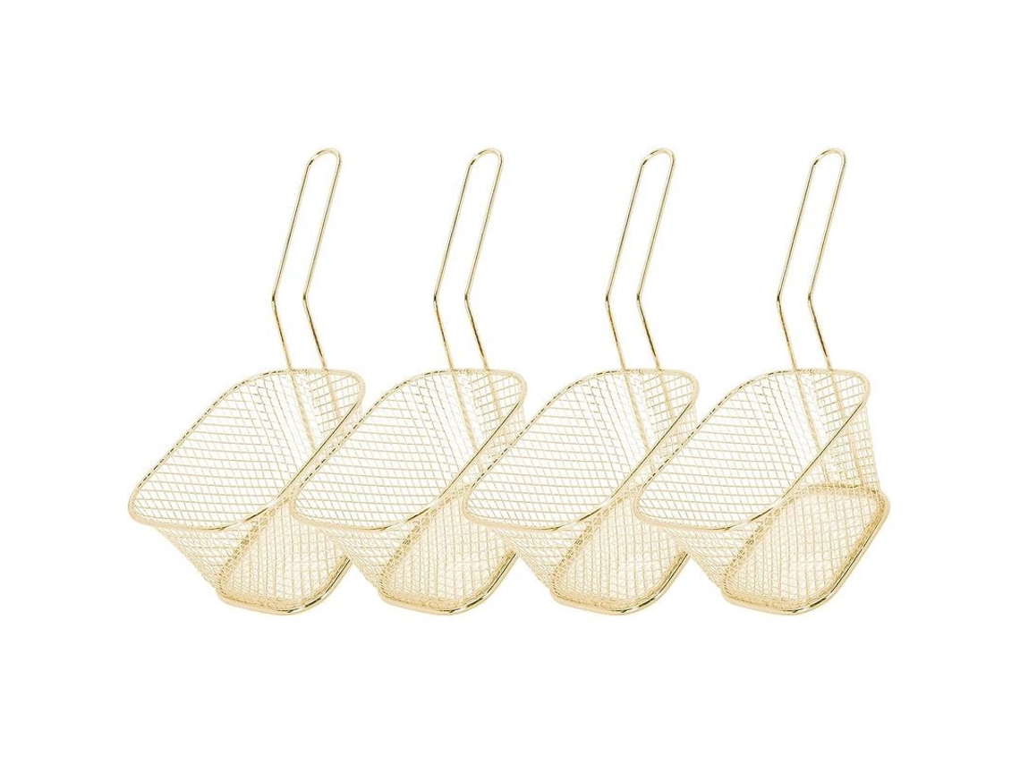 4 Piezas Cesta Fritura Cuadrada Mini Acero Inoxidable 304 Para Papas Fritas Anillos Cebolla Alitas Pollo Oro