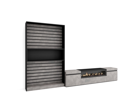 Muebles de Salón para TV SKRAUT HOME Para TV hasta 80", Chimenea eléctrica, Cemento (310x186x35 cm)