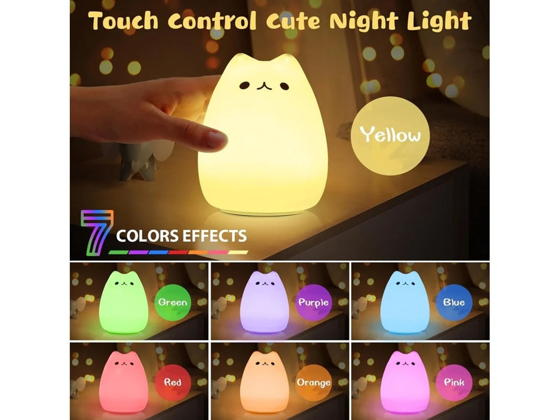 Luz de noche para niños, diseño de gato, con pilas, 7 colores, para mesa, dormitorio, decoración, Bestvite