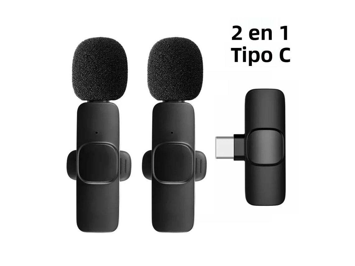 Micrófono de solapa omnidireccional inalámbrico con altavoz, 3,5 mm, portátil. Mdug (2 pares de cables tipo C)