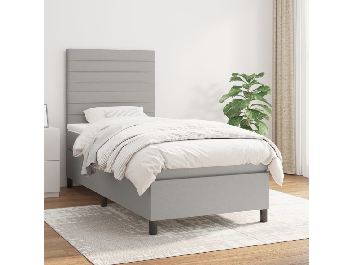 Cama Box Spring Con Colchón Tela Gris Claro 100x200 Cm