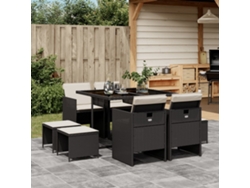 Juego de comedor de jardín de 9 piezas con cojines, mimbre sintético negro, DKD Home Decor