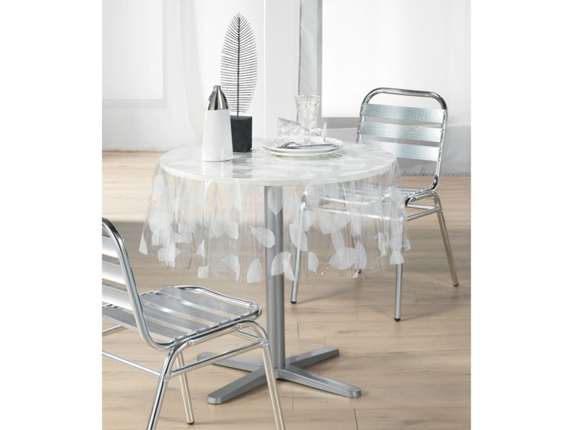 Toalla de Mesa de PVC Redonda Transparente Blanca de 140 Cm
