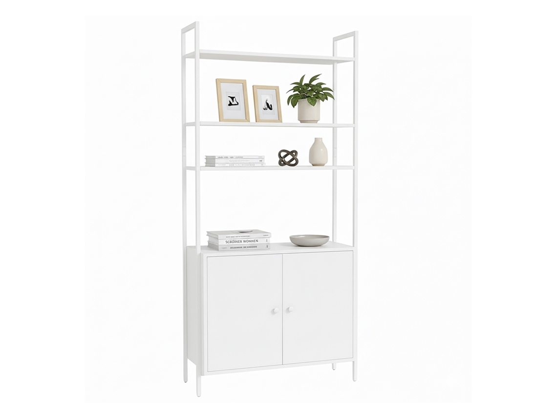 Estantería Relaxdays, H X An X F: 159,5 X 60 X 24 Cm, 6 Espacios, Estantería Con Cajón, Mdf Y Metal, Blanca